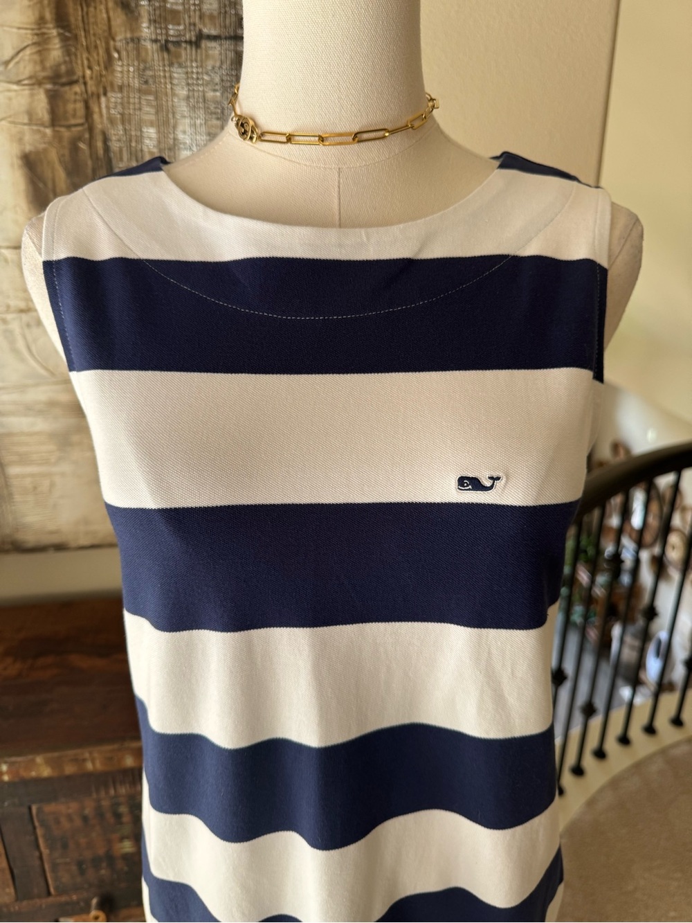 NWT Vineyard Vines Navy/White Striped Sleeveless Shift Dress - size S - Picture 4 of 11